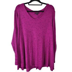 Lane Bryant Ribbed Long Sleeve Top 22/24 Women Plus Size Purple V Neck Pullover